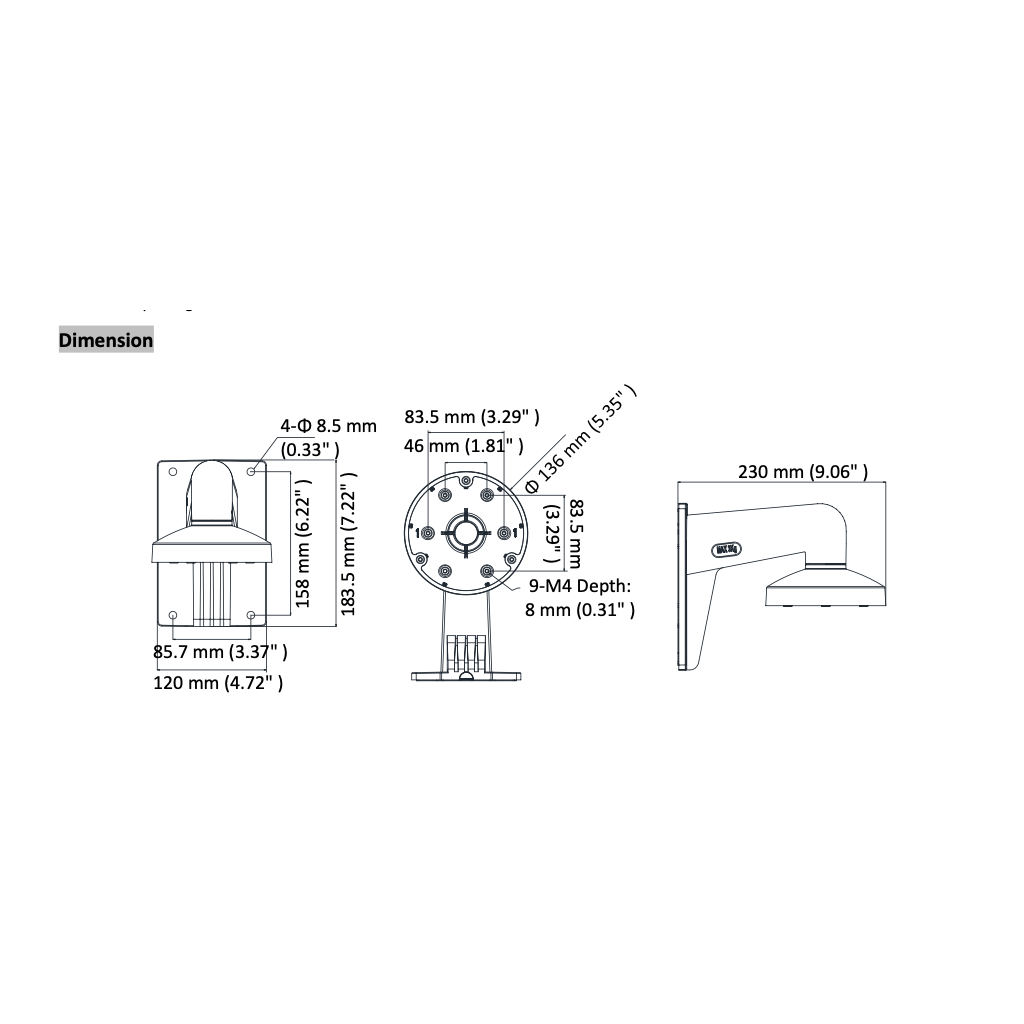 Support DS-1473ZJ-135 pour caméra dôme varifocale catégories DS-2CD17xx HIKVISION – Image 2