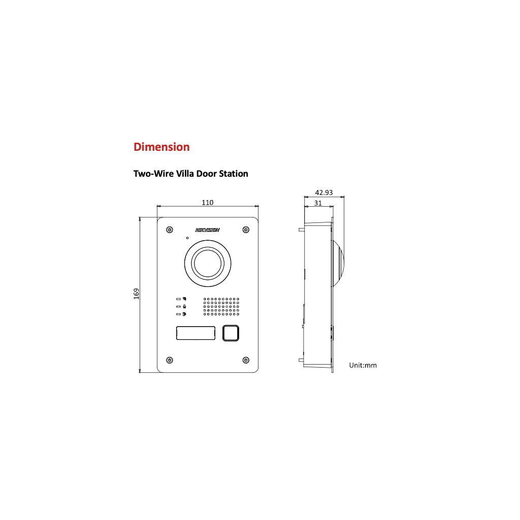 Kit intercom Portier de rue 2 fils Acier inoxydable HIKVISION (DSKIS702S) – Image 2